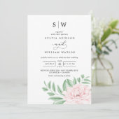 Minimal Watercolor Eukalyptus Blush Pink Wedding Einladung (Stehend Vorderseite)