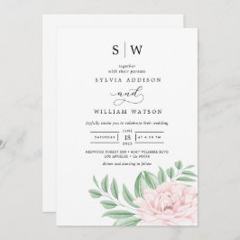 Minimal Watercolor Eukalyptus Blush Pink Wedding Einladung