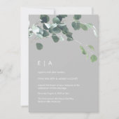 Minimal Watercolor Eukalyptus Greenery Monogram Einladung (Vorderseite)