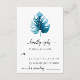 Minimal Watercolor Monstera Leaf RSVP Karte