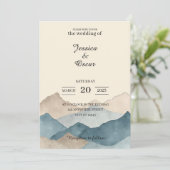 Minimal Watercolor Mountain Wedding Invitation Einladung (Stehend Vorderseite)