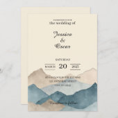 Minimal Watercolor Mountain Wedding Invitation Einladung (Vorne/Hinten)