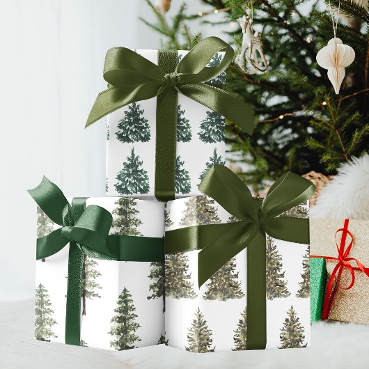 Minimal Watercolor Pine Tree Christmas Geschenkpapier Set