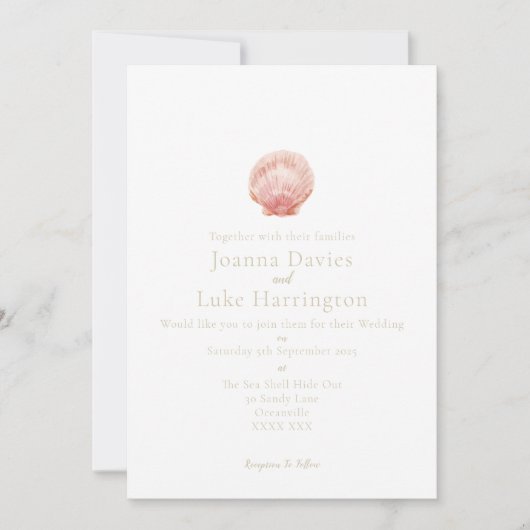 Minimal Watercolor Scallop Shell (Pink) Invitation (Vorderseite)