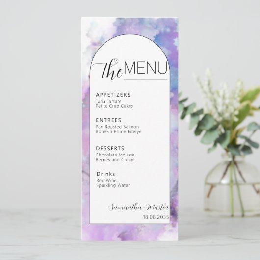 Minimal Watercolor Script Wedding Menu Menükarte (Stehend Vorderseite)