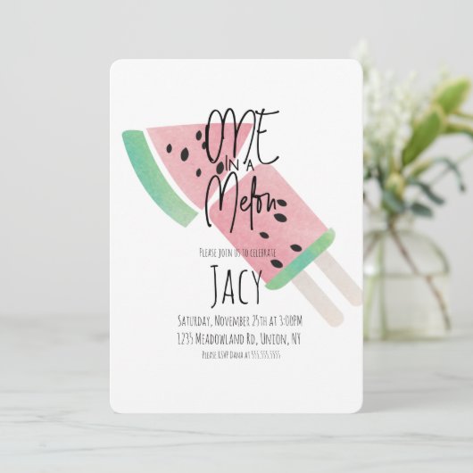 Minimal Watercolor Watermelon Confetti Seeds Einladung (Stehend Vorderseite)