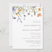 Minimal Watercolor Wildflower Wedding Invitation Einladung (Vorderseite)