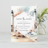 Minimal Waves Lighthouse Hochzeit Save The Date (Stehend Vorderseite)