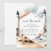 Minimal Waves Lighthouse Hochzeit Save The Date (Vorne/Hinten)