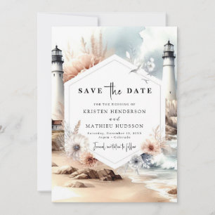 Minimal Waves Lighthouse Hochzeit Save The Date