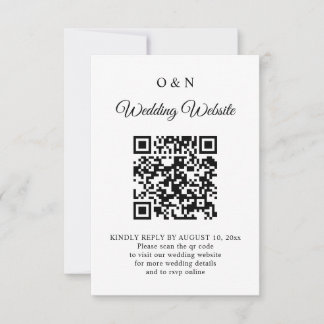 Minimal Wedding Black and White QR Code RSVP Karte