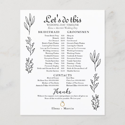 Minimal Wedding Bridal Timeline (Rückseite)