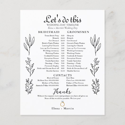 Minimal Wedding Bridal Timeline (Vorderseite)