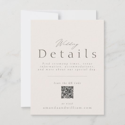 Minimal Wedding Details Card with QR Code Einladung (Vorderseite)