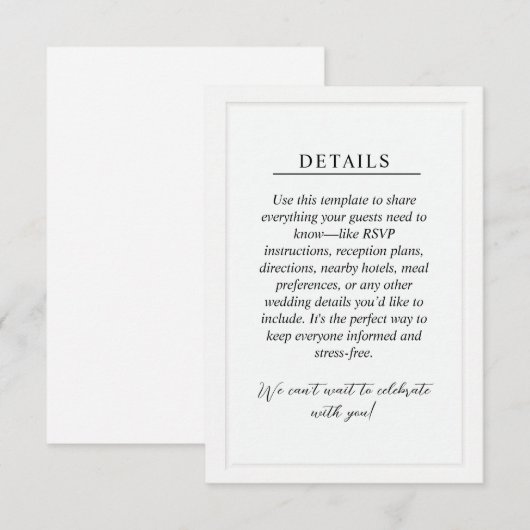 Minimal Wedding Details Enclosure Card Begleitkarte (Vorne/Hinten)