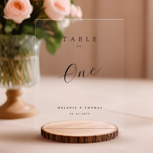 Minimal Wedding Elegante Black Script Tischnummer Acrylschild