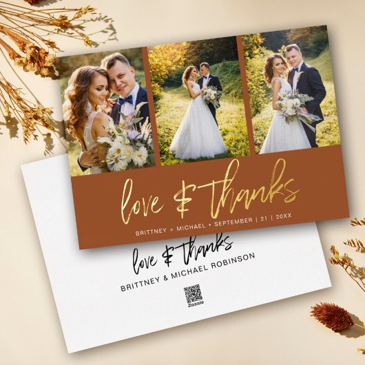 Minimal Wedding Foto Collage Terracotta Vielen Dan Folieneinladung