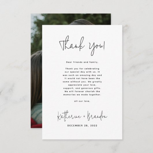 Minimal Wedding Foto Overlay Calligrafy Script Dankeskarte (Vorne/Hinten)