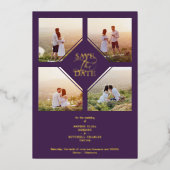 Minimal Wedding Purple & Gold 4-Photos Collage Folieneinladung (Vorderseite)