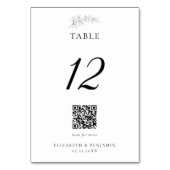 Minimal Wedding QR Code Menu Elegant Black White Tischnummer (Vorderseite)