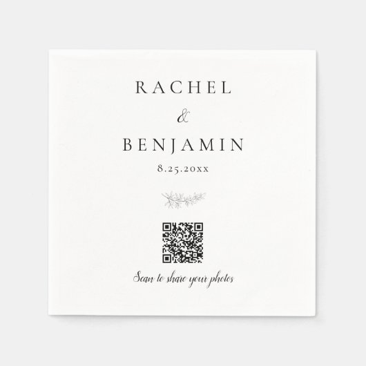 Minimal Wedding QR Code Photo Sharing Elegant Serviette (Vorderseite)