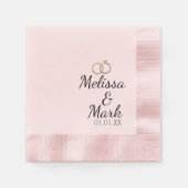 Minimal Wedding Simple Gold Ring Pink Monogram Serviette (Vorderseite)