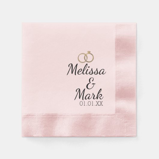 Minimal Wedding Simple Gold Ring Pink Monogram Serviette (Vorderseite)