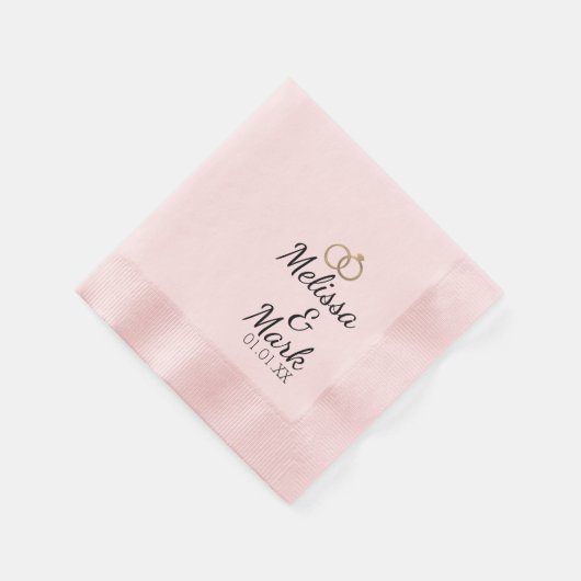 Minimal Wedding Simple Gold Ring Pink Monogram Serviette (Ecke)