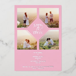 Minimal Wedding Soft Blush Pink & Silver 4-Photos  Folieneinladung