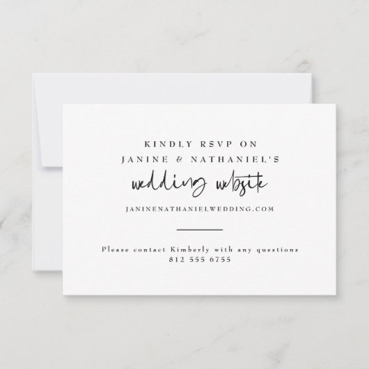 Minimal Wedding Website Calligrafy RSVP Karte (Vorderseite)