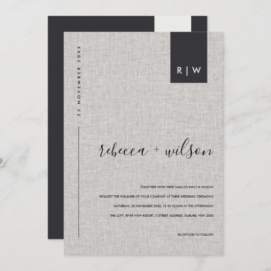 MINIMAL WEICHE MODERNE GRAUEN-LINEN-TYPOGRAPHIE-WE EINLADUNG (Vorne/Hinten)