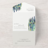 Minimal weiche Pine Tree Landschaft Hochzeit All In One Einladung (Außenbereich)