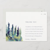 Minimal weiche Pine Tree Landschaft Hochzeit Dankeskarte (Vorne/Hinten)