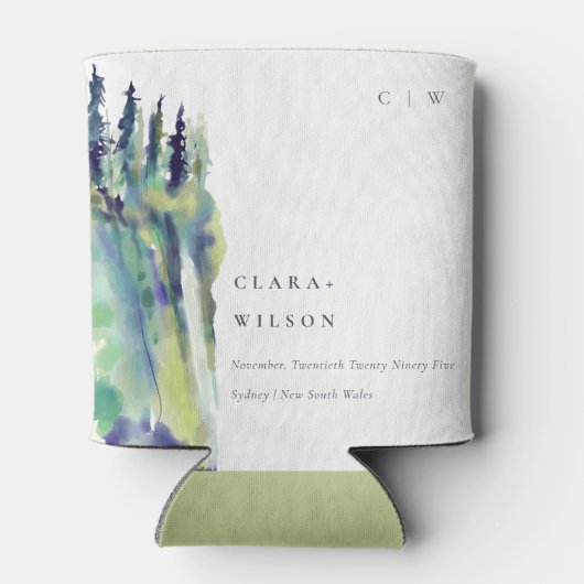 Minimal weiche Pine Tree Landschaft Hochzeit Dosenkühler (Rückseite)