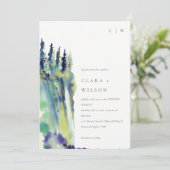 Minimal weiche Pine Tree Landschaft Hochzeit Einladung (Stehend Vorderseite)