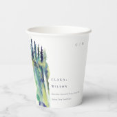 Minimal weiche Pine Tree Landschaft Hochzeit Pappbecher (Rückseite)