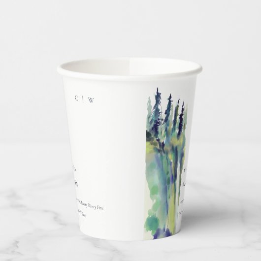 Minimal weiche Pine Tree Landschaft Hochzeit Pappbecher (Links)