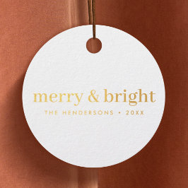 Minimal Weihnachten Merry und Bright Gold und Weiß Geschenkanhänger