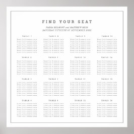 Minimal weiß graue Hochzeit 16 Tafelsitzkarten Poster