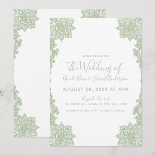 Minimal Weiß & Sage Blumenstrauß Elegante Hochzeit Einladung