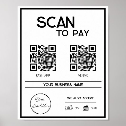 Minimal weiße 2 QR-Codes Business Scan zu zahlen Poster (Vorne)