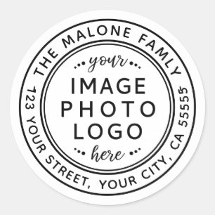 Minimal weiße Logo oder Foto-Rücksendeadresse Runder Aufkleber