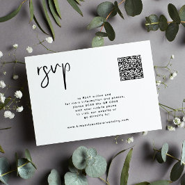 Minimal weiße schwarze Hochzeit QR Code einfach RSVP Karte