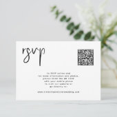 Minimal weiße schwarze Hochzeit QR Code einfach RSVP Karte (Stehend Vorderseite)