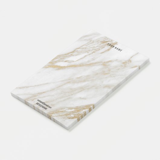 Minimal weißer Marmorstein Luxus Namensadress Post-it Klebezettel (angewinkelt)