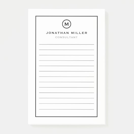 Minimal weißes Monogramm Post-it Klebezettel (Vorderseite)