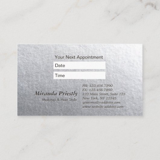 Minimal weißes Silber Embossed Text Hair Stylist Terminkarte (Rückseite)