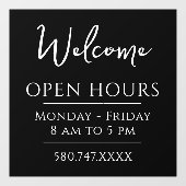 Minimal Welcome and Open Hours Window Cl Fensteraufkleber (Blatt)