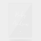Minimal Welcome Baby Shower Elegantes White Script Acrylschild (Vorderseite)