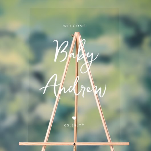 Minimal Welcome Baby Shower Elegantes White Script Acrylschild (Neutral)